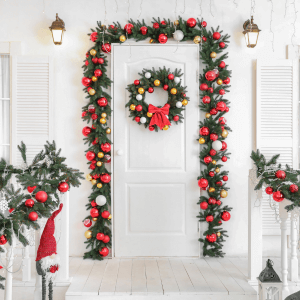 wreath and fresh coat of paint on front door quick home upgrades