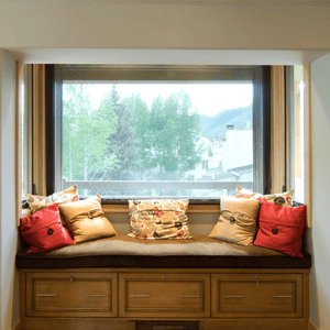 Built in window bench with pillows